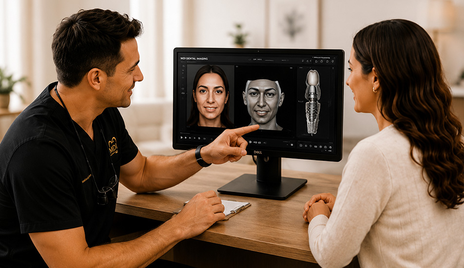 Reviewing advanced dental imaging with a patient at Modesto Dentistry And Implants