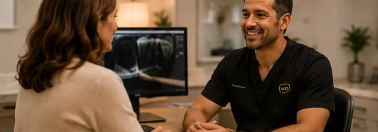 Patient and dentist discussing full arch treatment goals at Modesto Dentistry And Implants