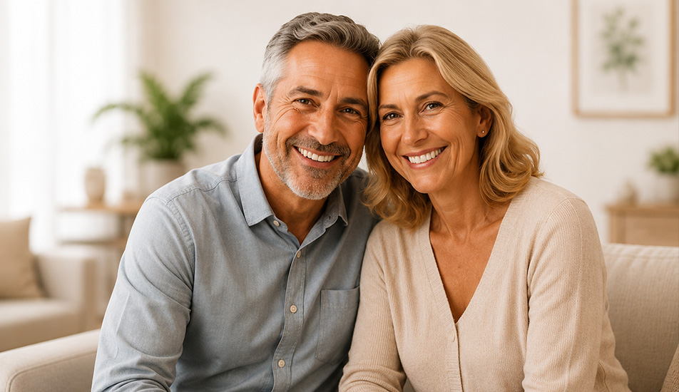A happy couple who feel at home at Modesto Dentistry And Implants