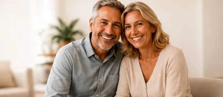 A happy couple who feel at home at Modesto Dentistry And Implants